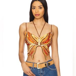h:ours Carola Embellished Top in Orange